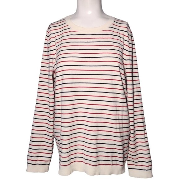 Talbots Striped Sweater Top Size L Thin Knit Coastal Stretch Patriotic Preppy - Picture 1 of 7